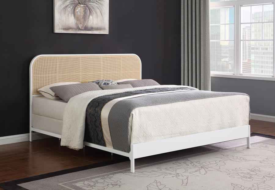 Amherst Radio Weave Rattan Metal Eastern King Bed White - Home & Sleep Outlet