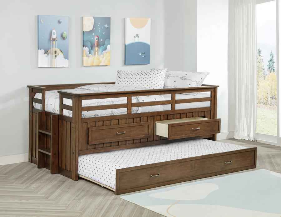 Carlsbad Wood Twin Captains Bed With Trundle Medium Brown - Home & Sleep Outlet