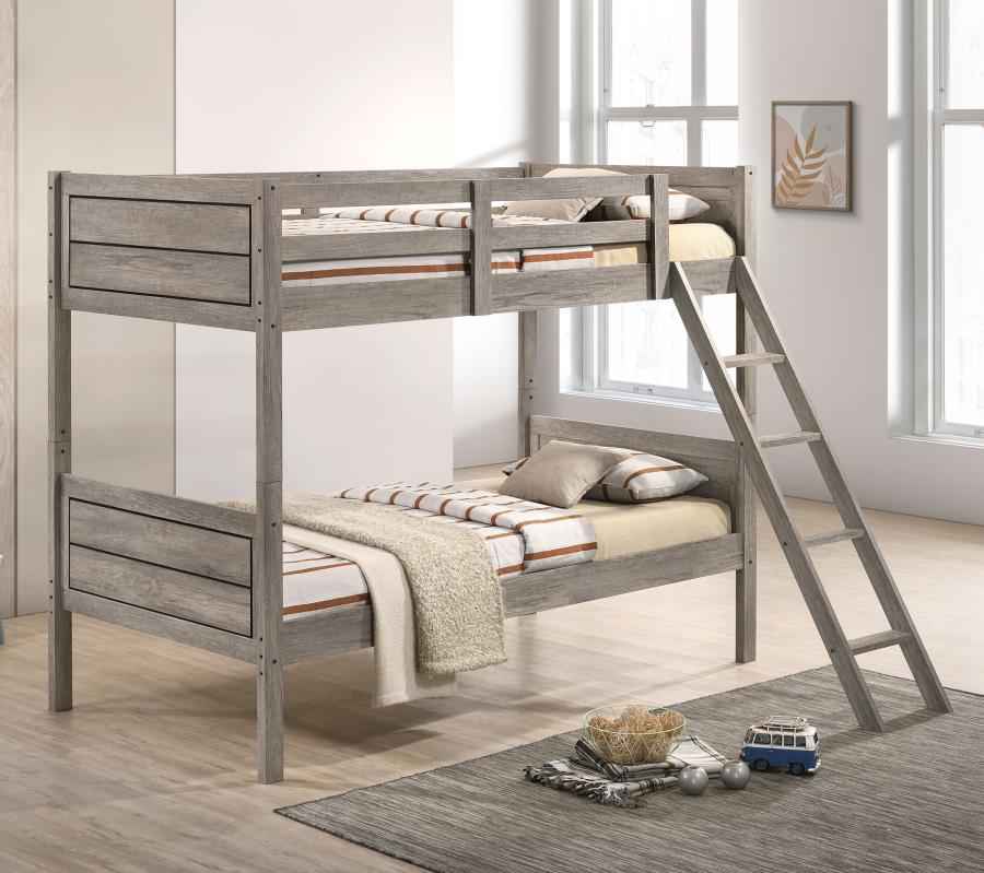 Ryder Wood Twin Over Twin Bunk Bed Weathered Taupe - Home & Sleep Outlet