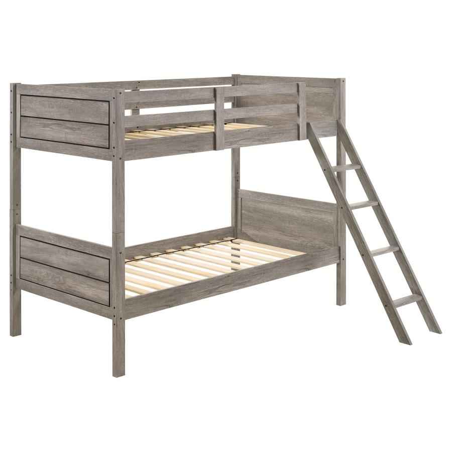 Ryder Wood Twin Over Twin Bunk Bed Weathered Taupe - Home & Sleep Outlet