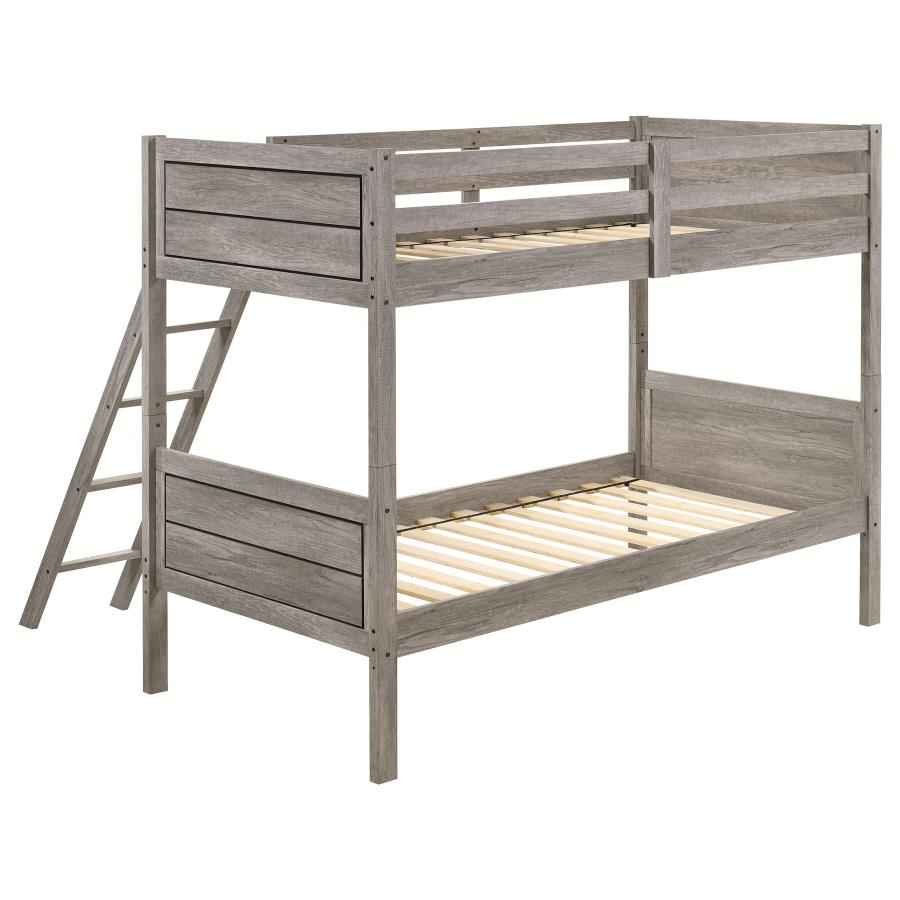 Ryder Wood Twin Over Twin Bunk Bed Weathered Taupe - Home & Sleep Outlet