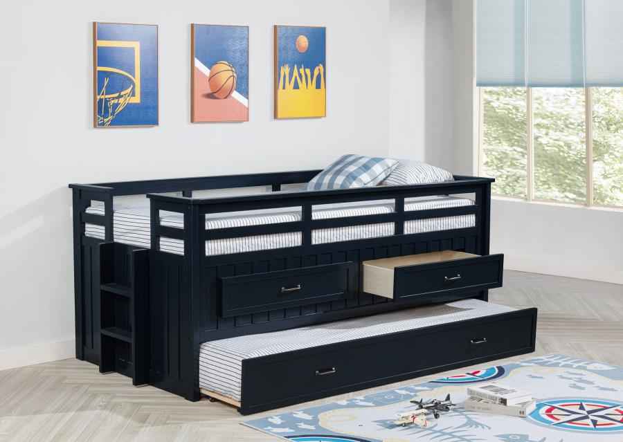 Carlsbad Wood Twin Captains Bed With Trundle Navy Blue - Home & Sleep Outlet