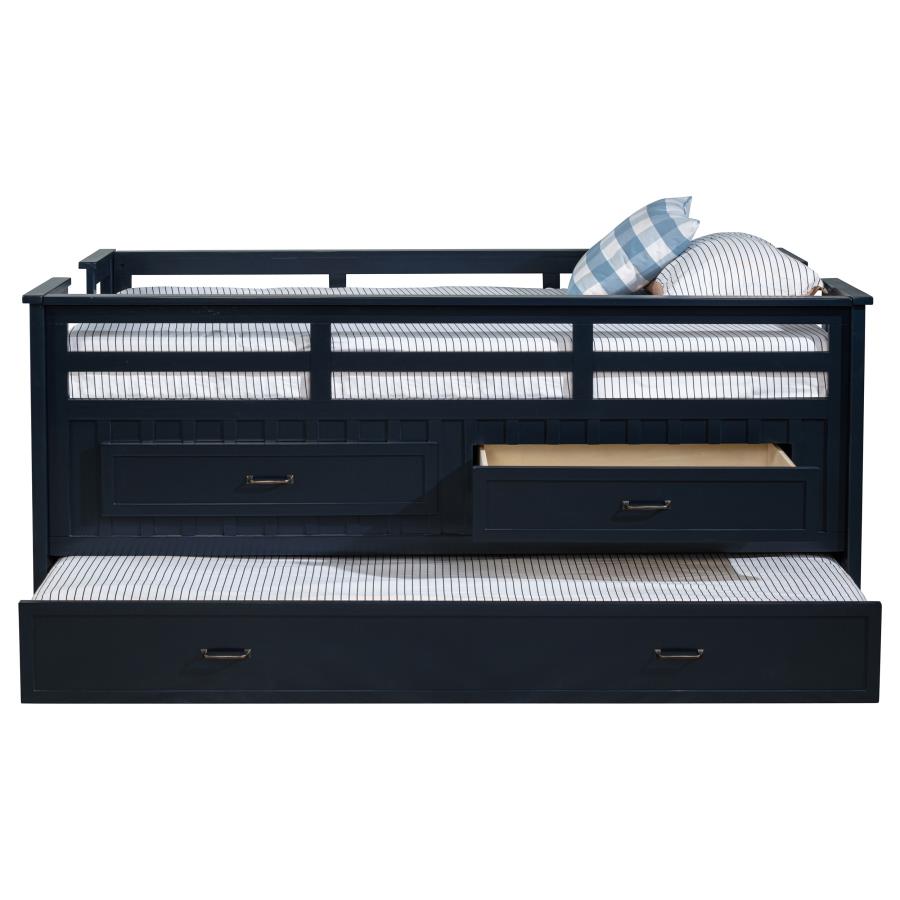 Carlsbad Wood Twin Captains Bed With Trundle Navy Blue - Home & Sleep Outlet
