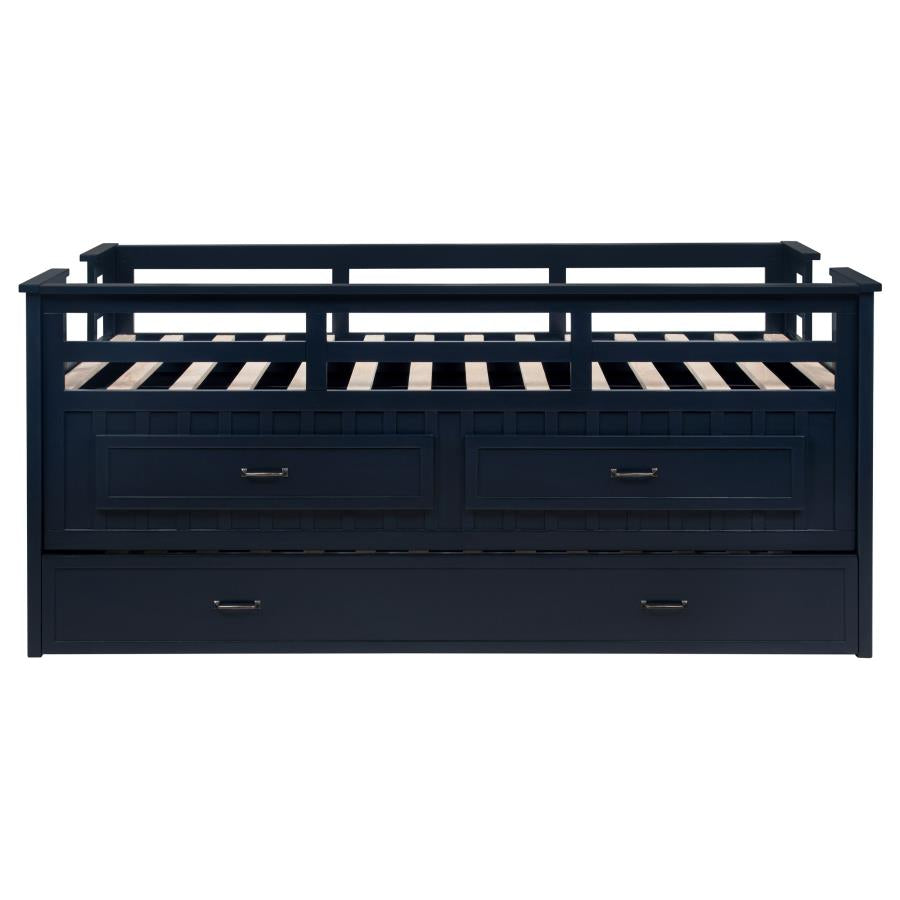 Carlsbad Wood Twin Captains Bed With Trundle Navy Blue - Home & Sleep Outlet