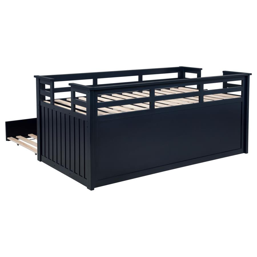 Carlsbad Wood Twin Captains Bed With Trundle Navy Blue - Home & Sleep Outlet
