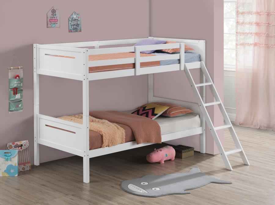 Littleton Wood Twin Over Twin Bunk Bed White - Home & Sleep Outlet