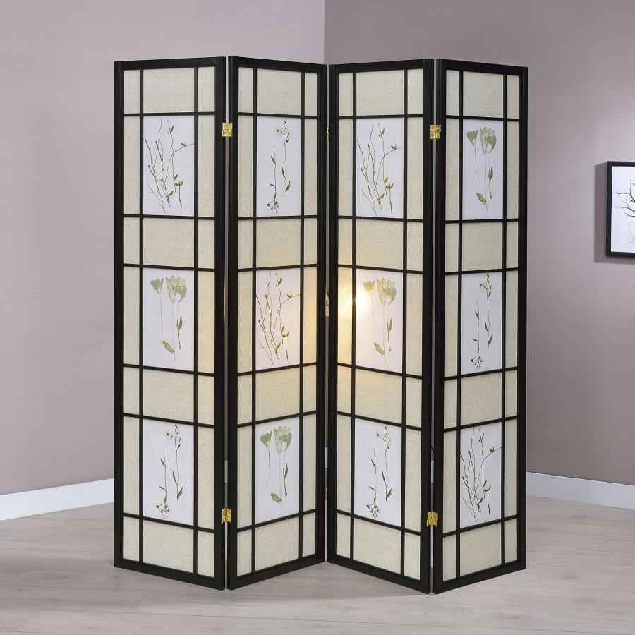 Catabella 4-Panel Room Divider Folding Shoji Screen Floral - Home & Sleep Outlet
