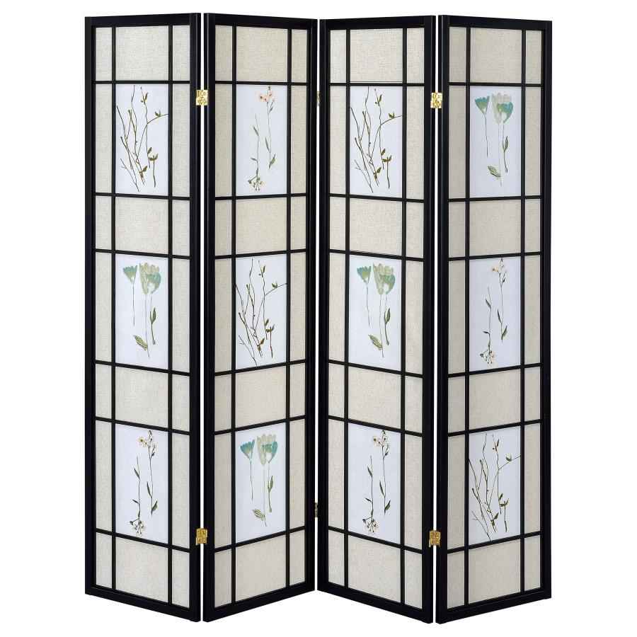Catabella 4-Panel Room Divider Folding Shoji Screen Floral - Home & Sleep Outlet