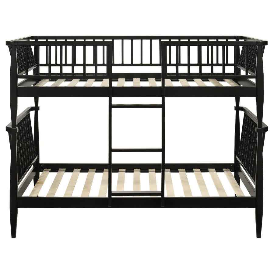 Abram Windsor Twin Over Twin Wood Bunk Bed with Ladder Black - Home & Sleep Outlet