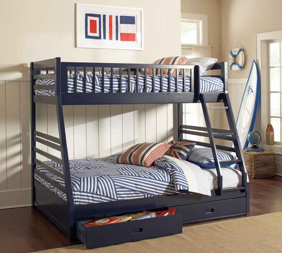 Ashton 2-drawer Wood Twin Over Full Bunk Bed Navy Blue - Home & Sleep Outlet