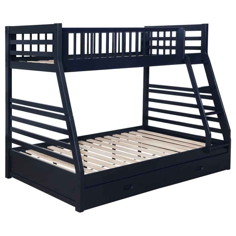 Ashton 2-drawer Wood Twin Over Full Bunk Bed Navy Blue - Home & Sleep Outlet