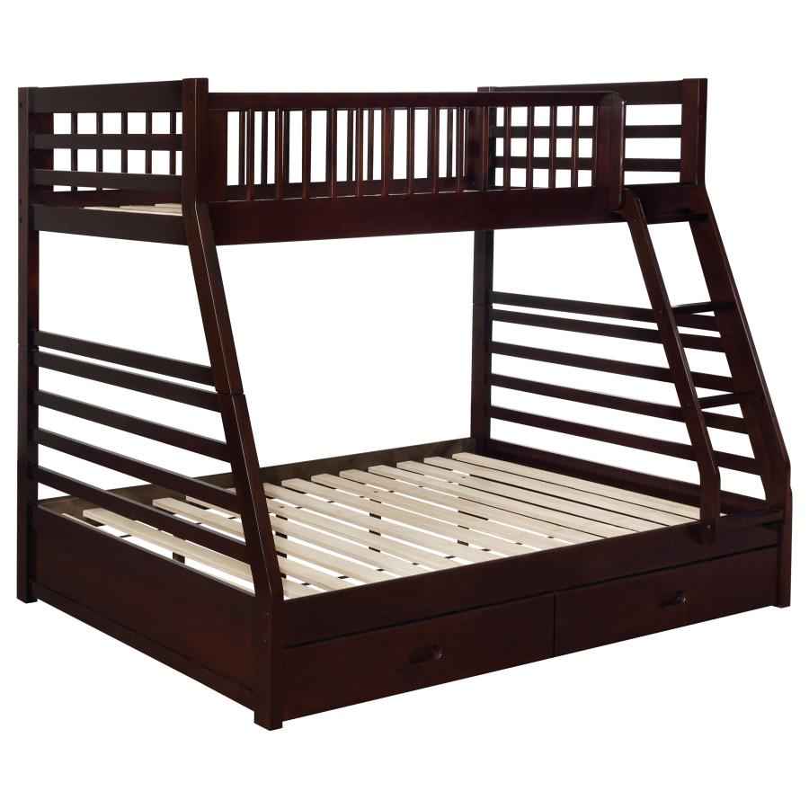 Ashton 2-drawer Wood Twin Over Full Bunk Bed Cappuccino - Home & Sleep Outlet