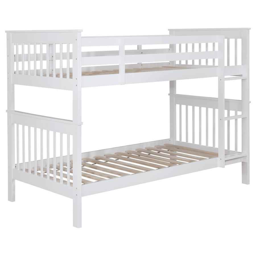 Chapman Wood Twin Over Twin Bunk Bed with Mattress White - Home & Sleep Outlet