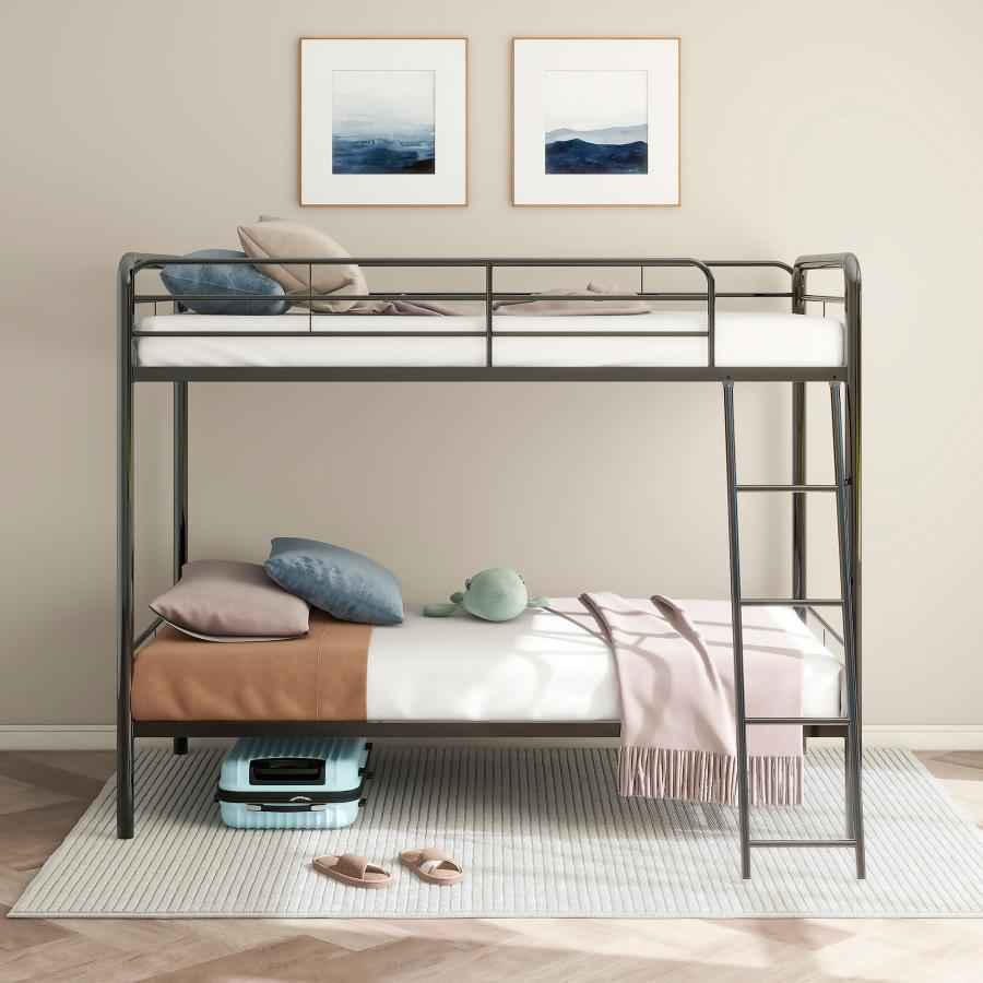 Carson Metal Twin Over Twin Bunk Bed Glossy Black - Home & Sleep Outlet