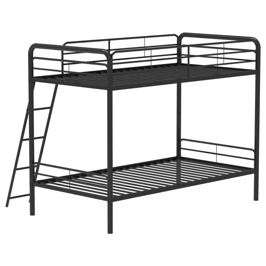 Carson Metal Twin Over Twin Bunk Bed Glossy Black - Home & Sleep Outlet