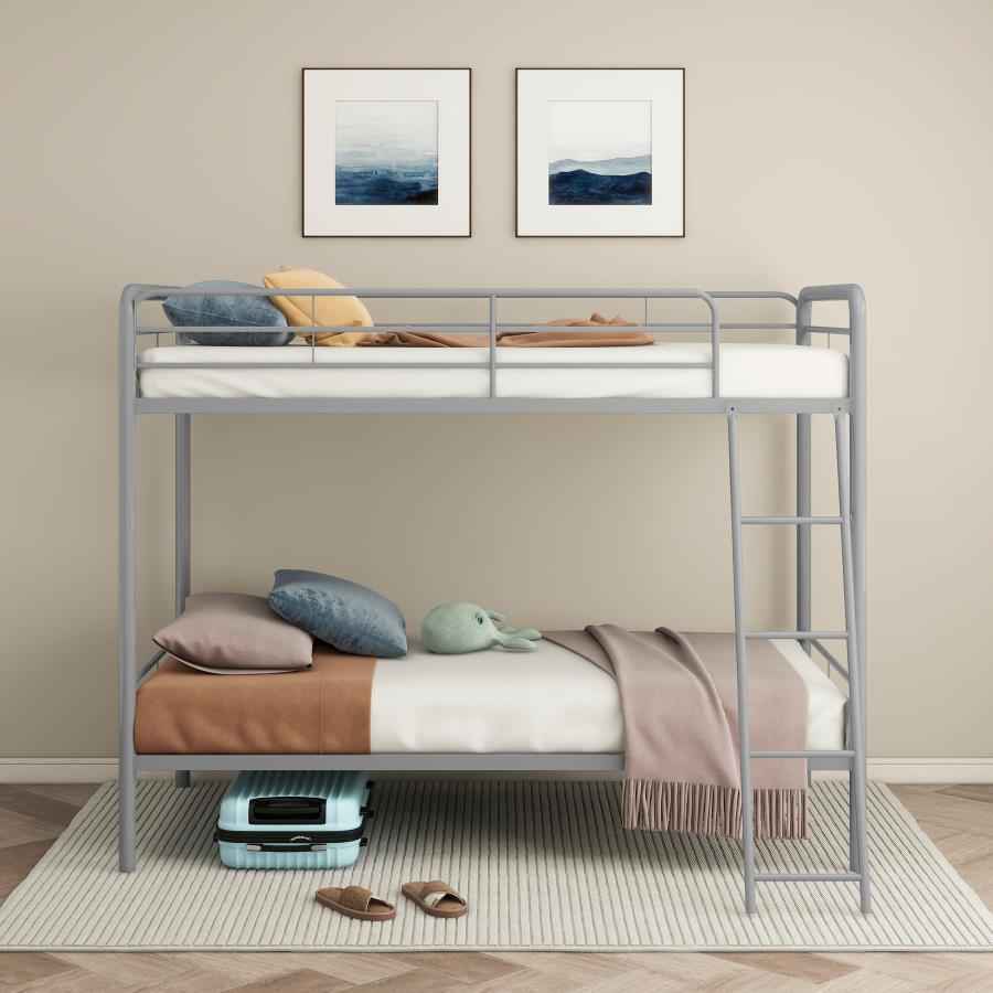 Carson Metal Twin Over Twin Bunk Bed Glossy Silver - Home & Sleep Outlet