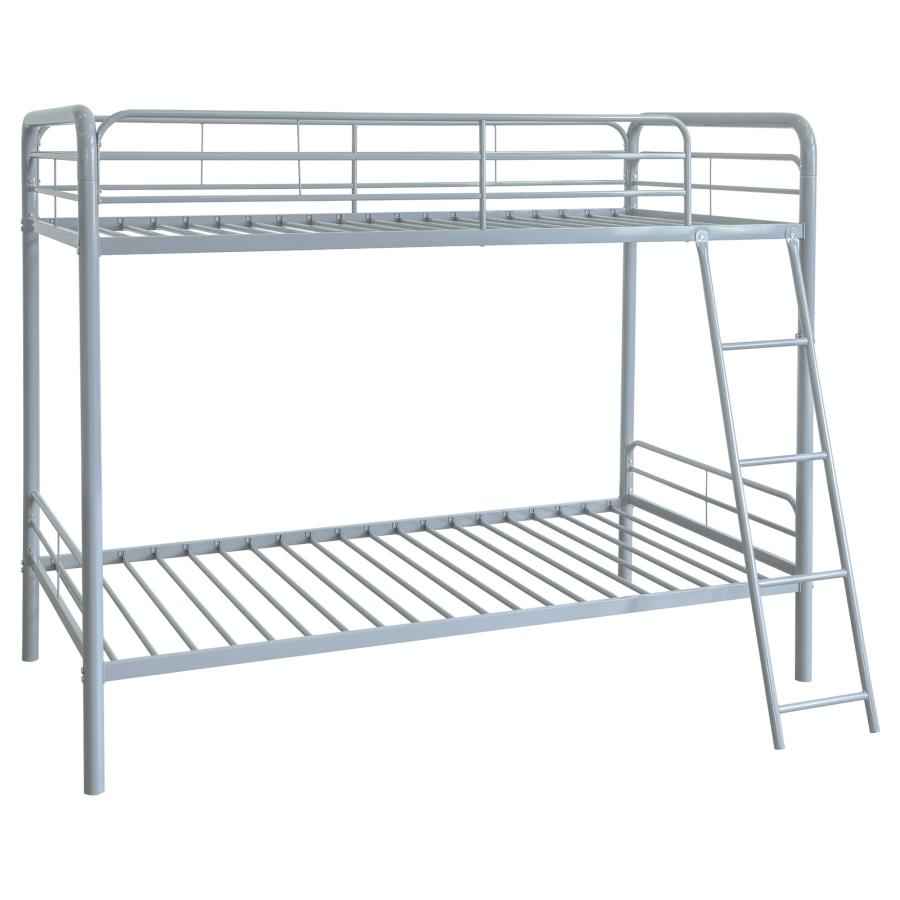 Carson Metal Twin Over Twin Bunk Bed Glossy Silver - Home & Sleep Outlet