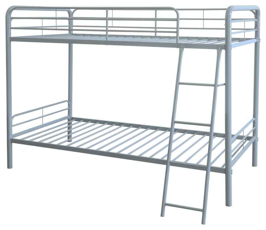 Carson Metal Twin Over Twin Bunk Bed Glossy Silver - Home & Sleep Outlet