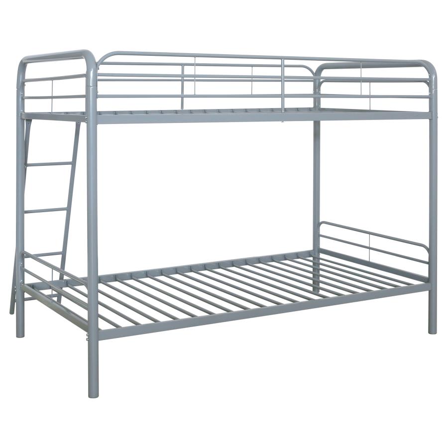 Carson Metal Twin Over Twin Bunk Bed Glossy Silver - Home & Sleep Outlet