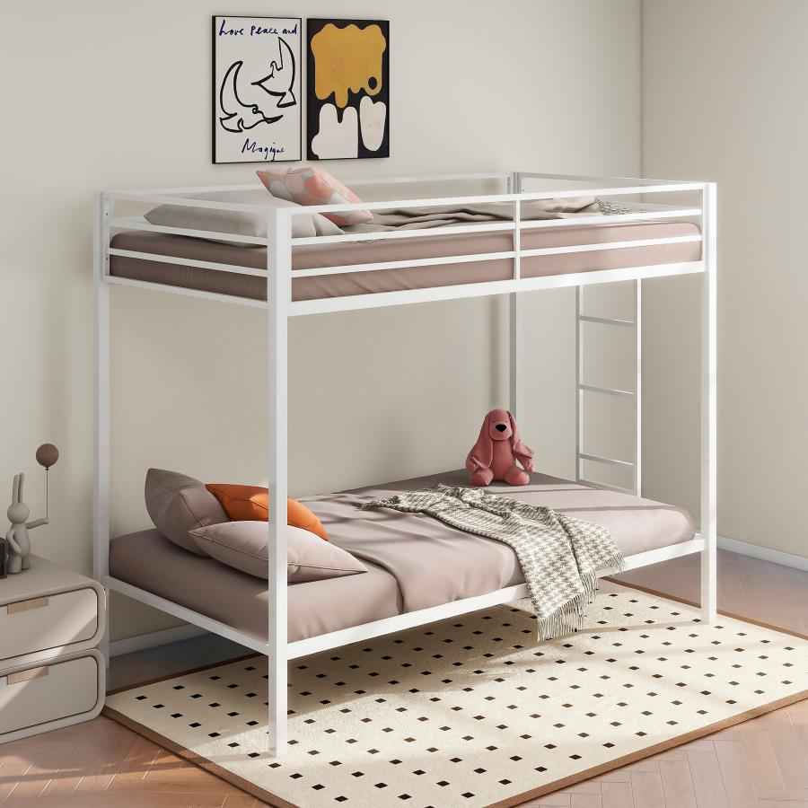 Alevera Metal Twin Over Twin Bunk Bed with Ladder White - Home & Sleep Outlet