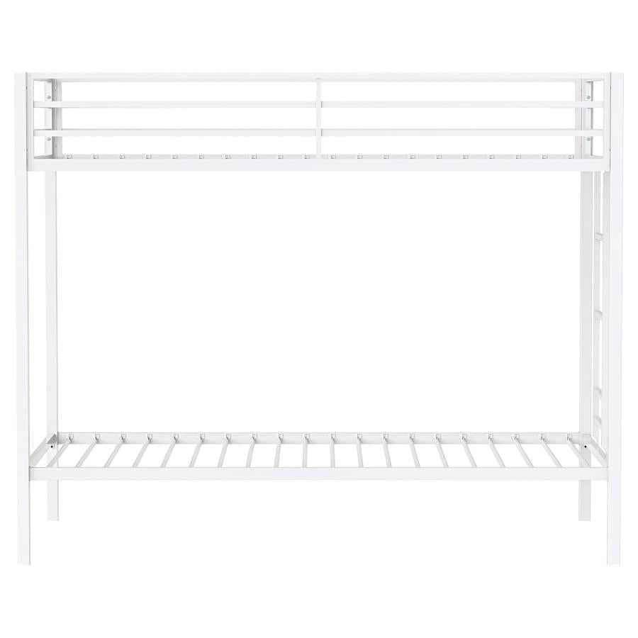 Alevera Metal Twin Over Twin Bunk Bed with Ladder White - Home & Sleep Outlet