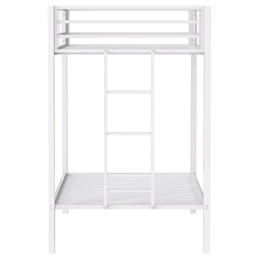 Alevera Metal Twin Over Twin Bunk Bed with Ladder White - Home & Sleep Outlet