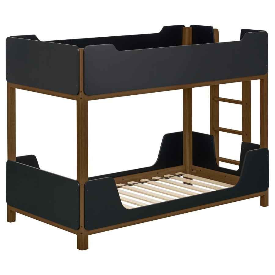 Morris Twin Over Twin Wood Bunk Bed Black and Walnut