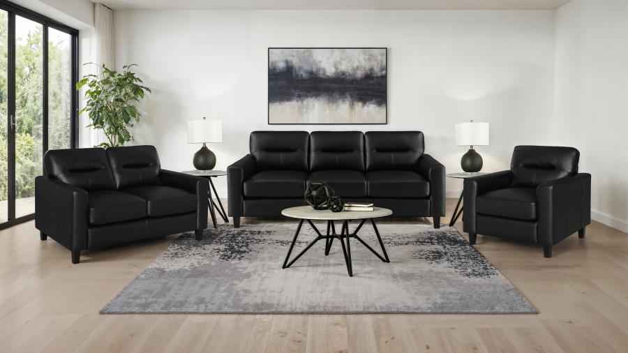 Scotland 3-piece Faux Leather Upholstered Sofa Set Black