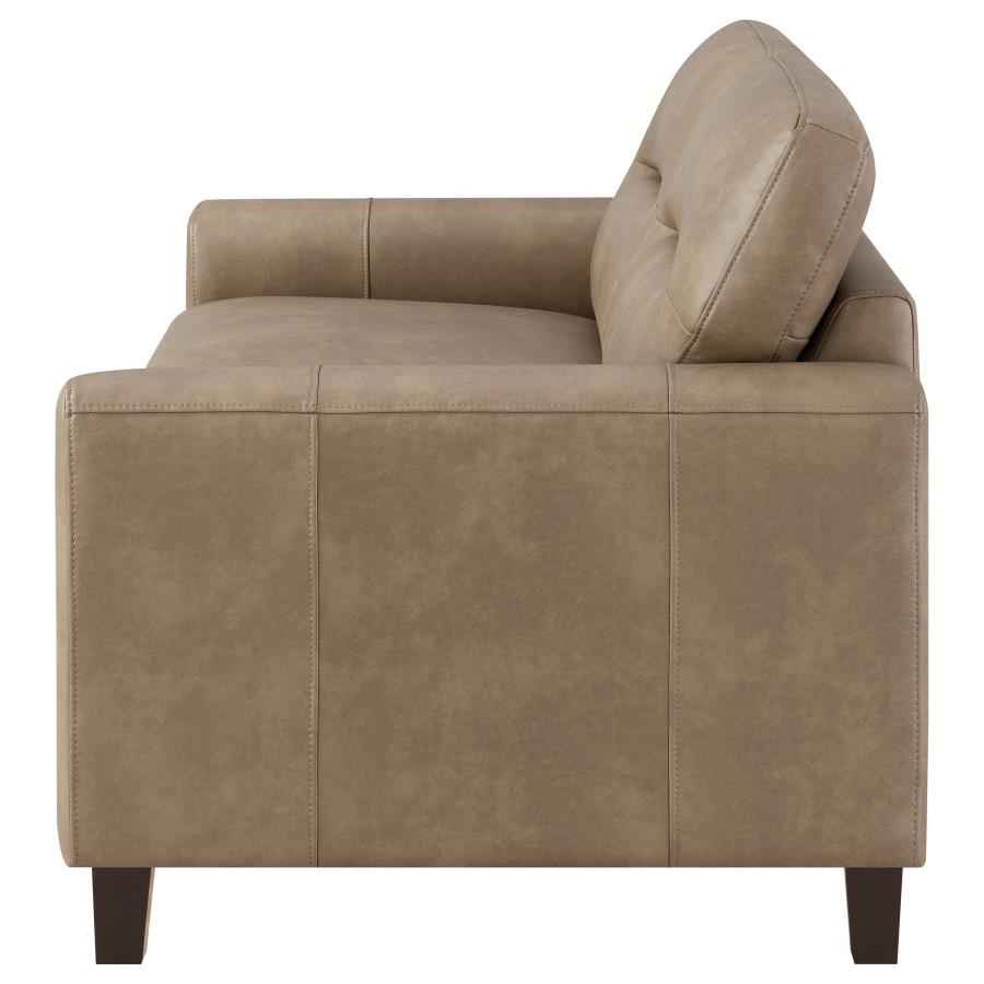 Scotland Faux Leather Upholstered Track Arm Loveseat Brown
