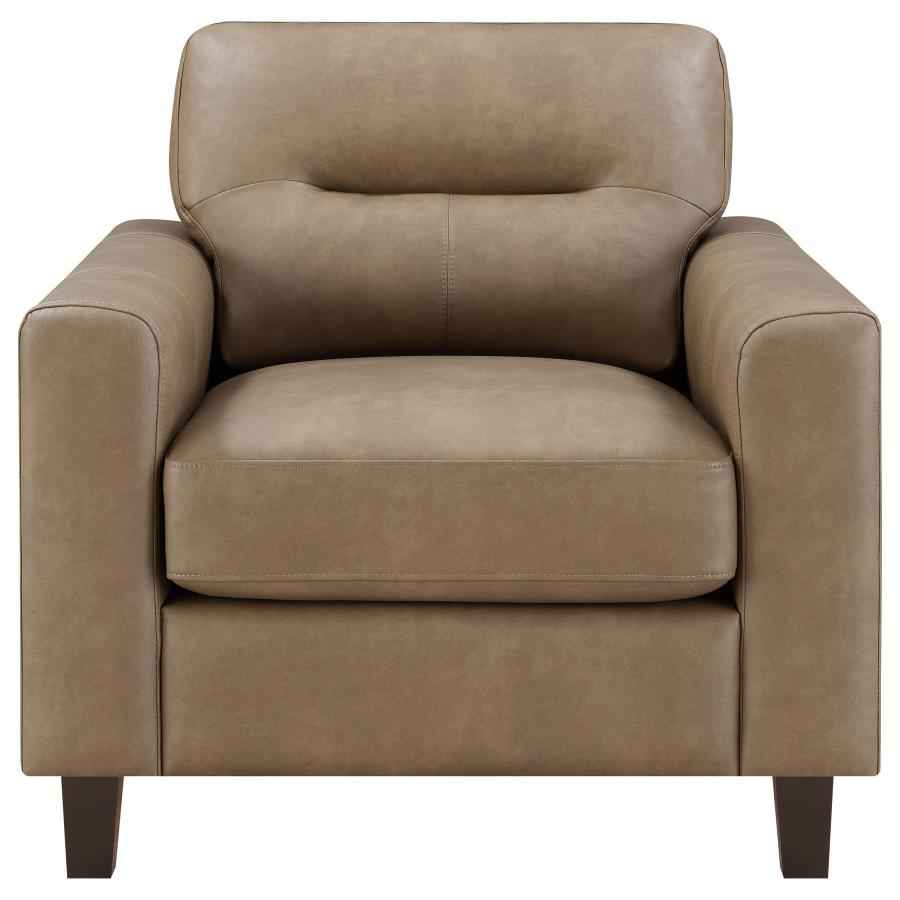 Scotland Faux Leather Upholstered Track Arm Chair Brown