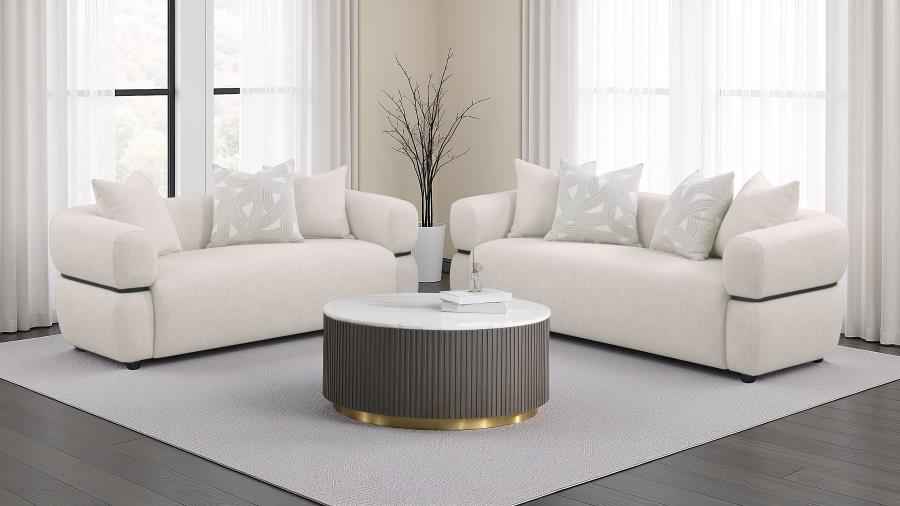 Jeanette 2-piece Fabric Upholstered Round Arm Sofa Set Beige