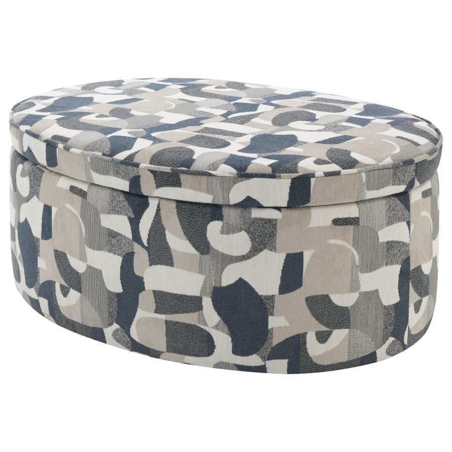 Tomkins Oval Upholstered Storage Ottoman Indigo Blue - Home & Sleep Outlet