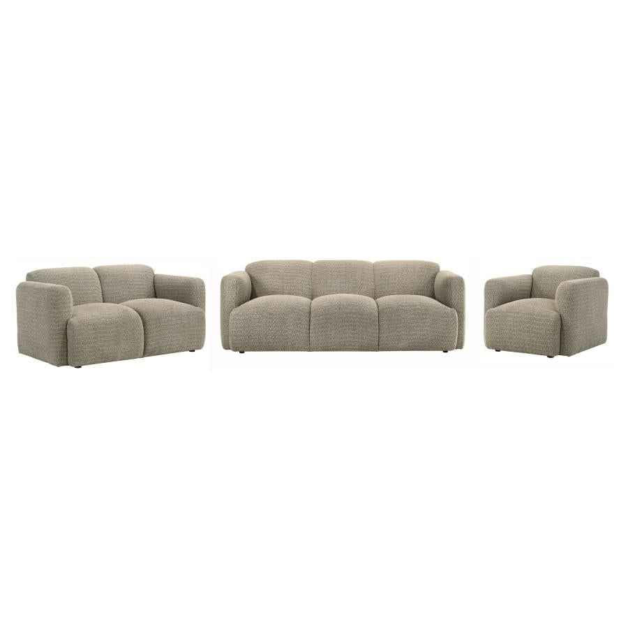 Dorset 3-piece Upholstered Round Track Arm Sofa Set Brown - Home & Sleep Outlet