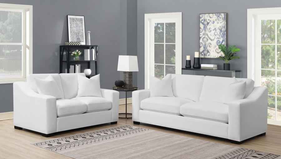 Ashlyn 2-piece Upholstered Sloped Arm Sofa Set White - Home & Sleep Outlet