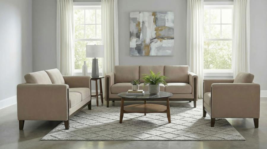 Islington Fabric Upholstered Panel Arm Loveseat Taupe