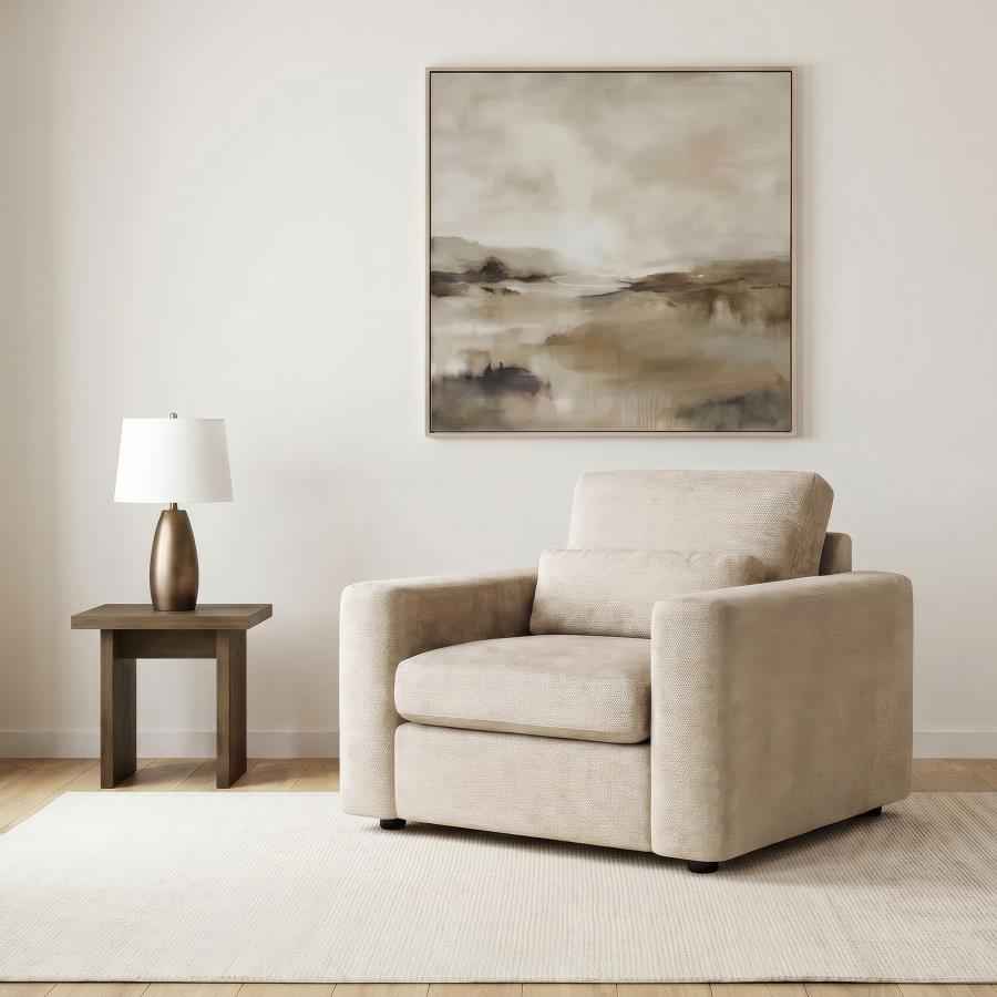 Amador Chenille Upholstered Track Arm Accent Chair Camel