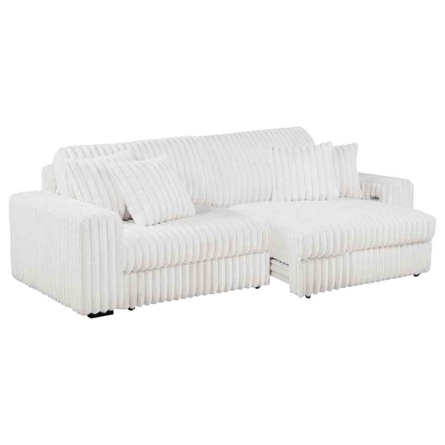 Jacana Corduroy Upholstered Dual Power Chaise Sofa Ivory