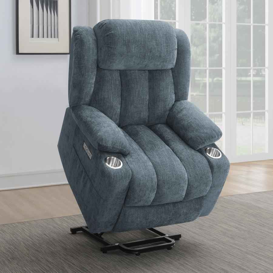Houston Upholstered Power Lift Recliner Slate Blue - Home & Sleep Outlet