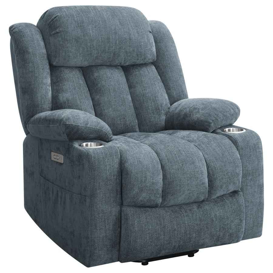Houston Upholstered Power Lift Recliner Slate Blue - Home & Sleep Outlet