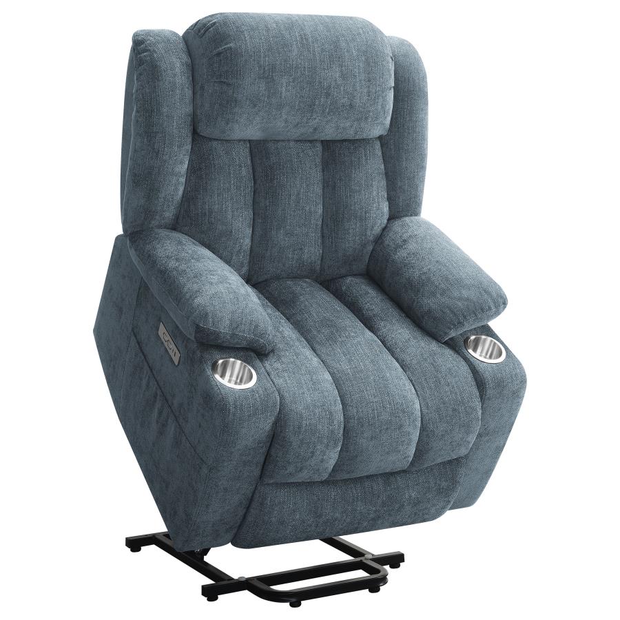 Houston Upholstered Power Lift Recliner Slate Blue - Home & Sleep Outlet
