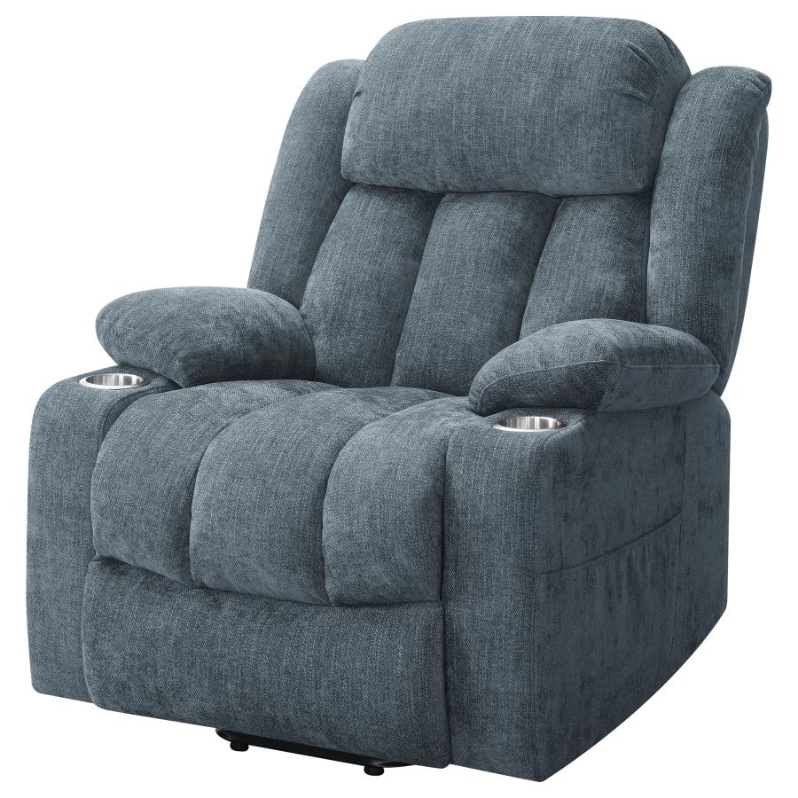 Houston Upholstered Power Lift Recliner Slate Blue - Home & Sleep Outlet