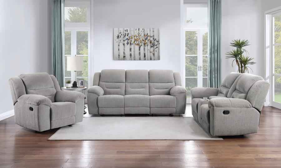 Gilson 3-piece Chenille Upholstered Reclining Sofa Set Grey - Home & Sleep Outlet