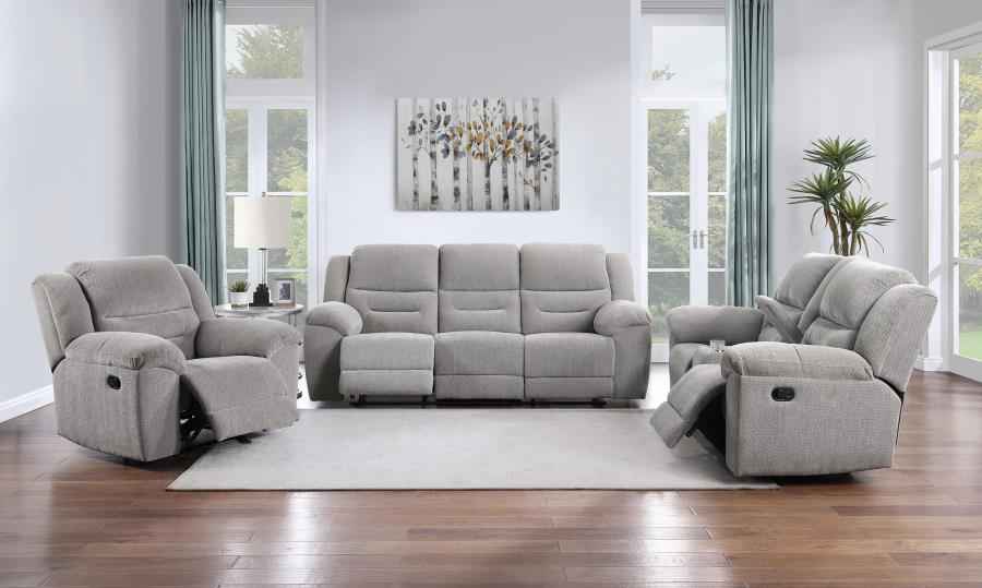 Gilson 3-piece Chenille Upholstered Reclining Sofa Set Grey - Home & Sleep Outlet