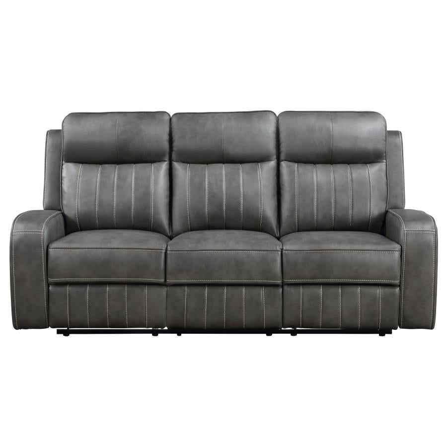 Raelynn Upholstered Track Arm Motion Sofa Grey - Home & Sleep Outlet