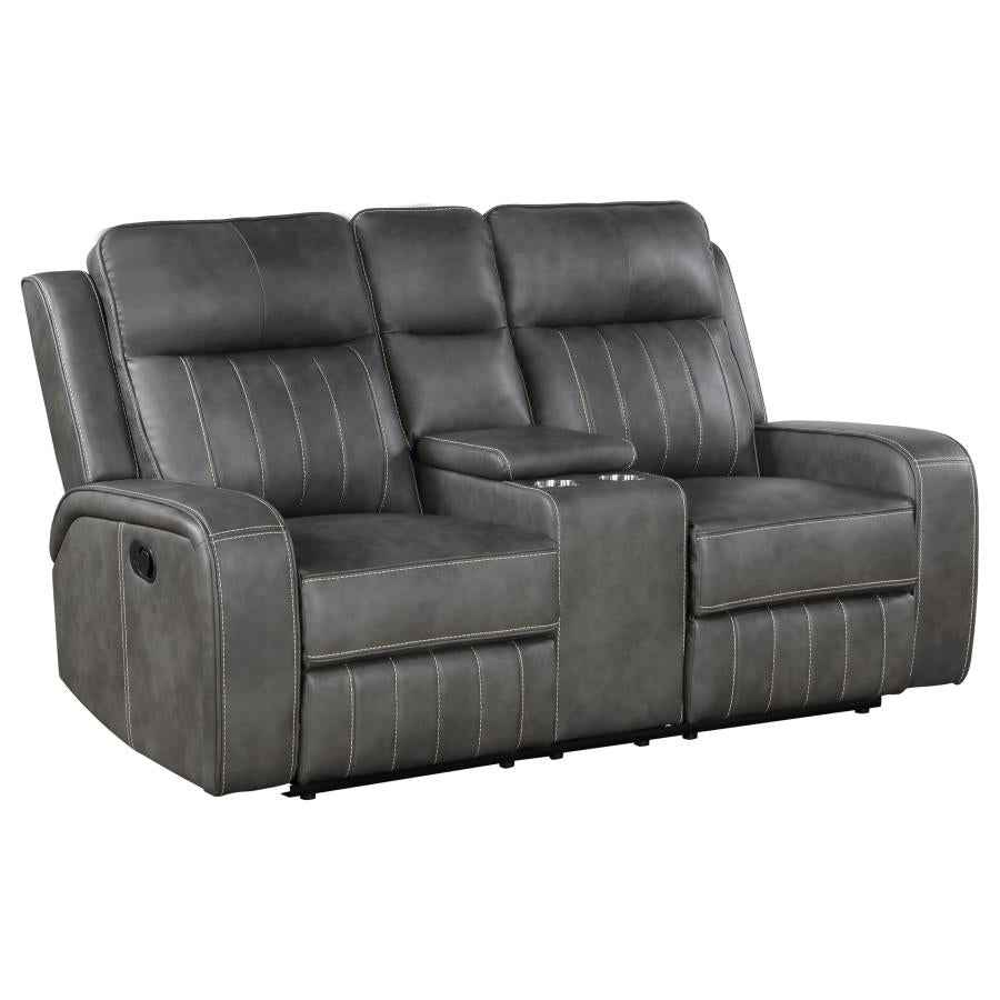 Raelynn Upholstered Track Arm Motion Loveseat Grey - Home & Sleep Outlet