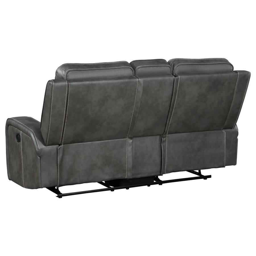 Raelynn Upholstered Track Arm Motion Loveseat Grey - Home & Sleep Outlet