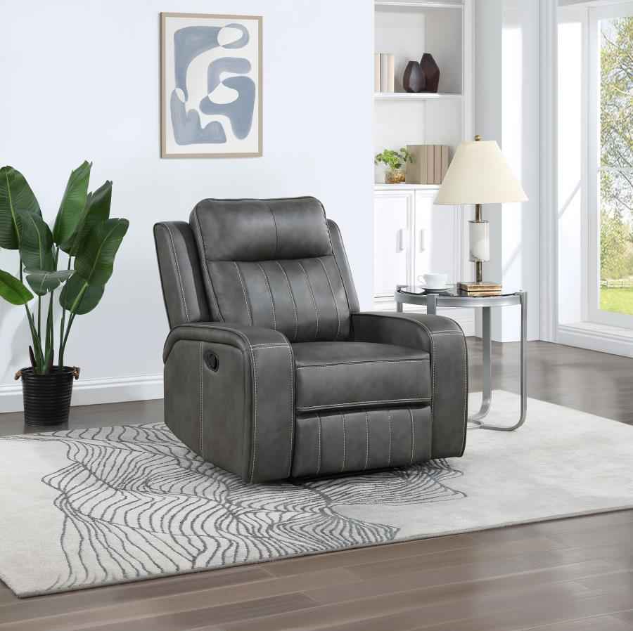 Raelynn Upholstered Track Arm Recliner Grey - Home & Sleep Outlet