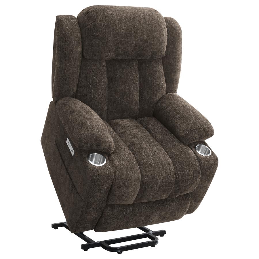 Houston Upholstered Power Lift Recliner Chair Dark Brown - Home & Sleep Outlet