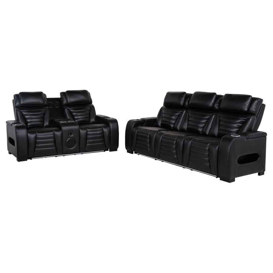 Zuma 2-piece Faux Leather Dual Power LED Sofa Set Black - Home & Sleep Outlet