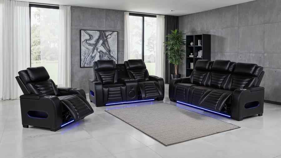 Zuma 3-piece Faux Leather Dual Power LED Sofa Set Black - Home & Sleep Outlet